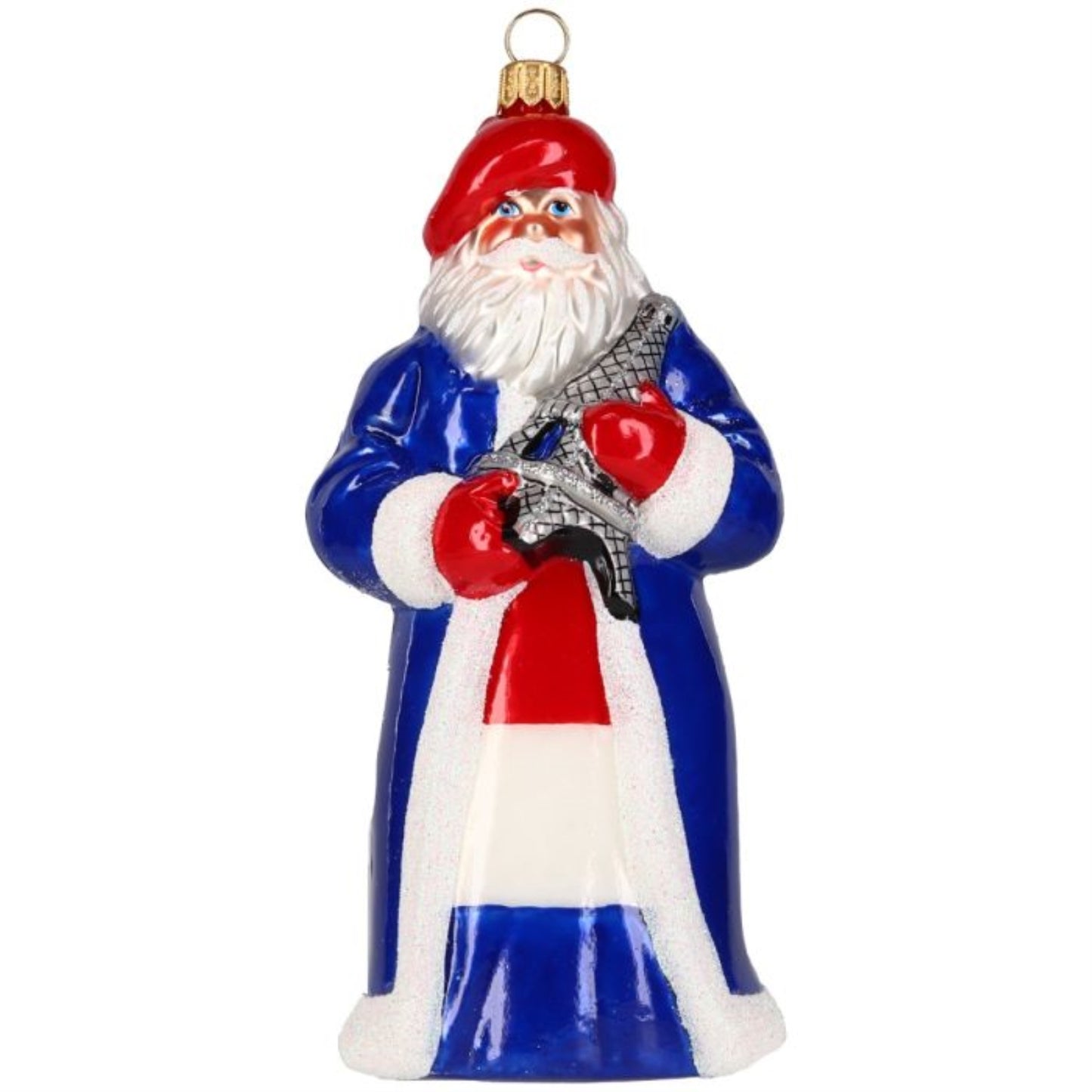 Joy to the World France Santa Claus with Eiffel Tower Polish Glass Ornament 6.4 Inch