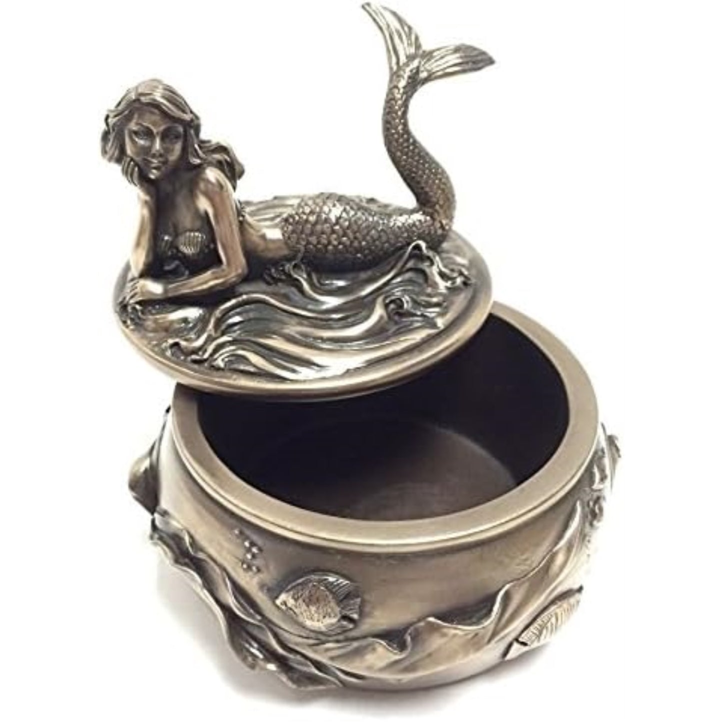 Antique Bronze Mermaid Calypso Embellished Trinket Keepsake Jewelry Box 4.75 inch
