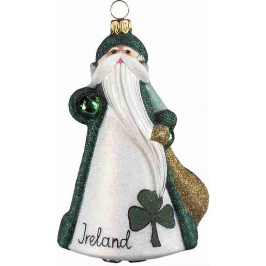 Joy to the World Ireland Irish Santa Celtic Cross Polish Glass Glitterazzi Christmas Ornament