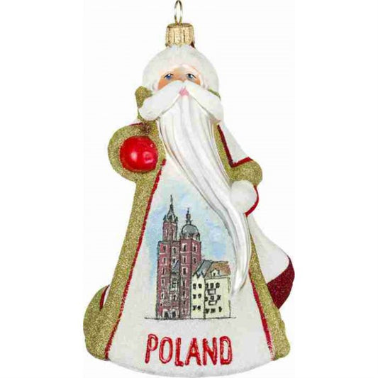 Joy to the World Poland Santa in Krakow Polish Glass Glitterazzi Christmas Ornament Decoration