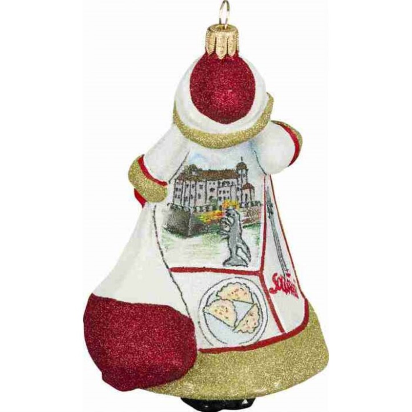 Joy to the World Poland Santa in Krakow Polish Glass Glitterazzi Christmas Ornament Decoration