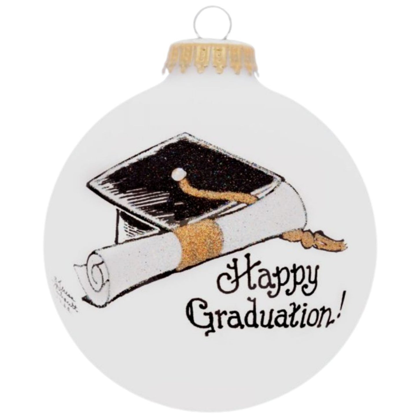 Happy Graduation Cap and Diploma Glass Ornament Made in USA