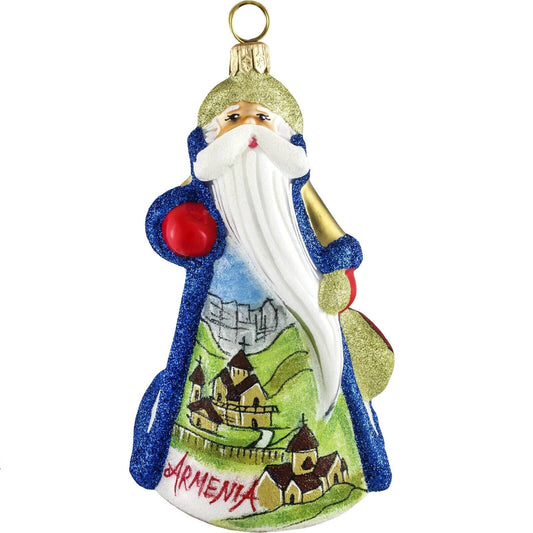Joy to the World Glitterazzi Armenian Santa Polish Glass Christmas Ornament