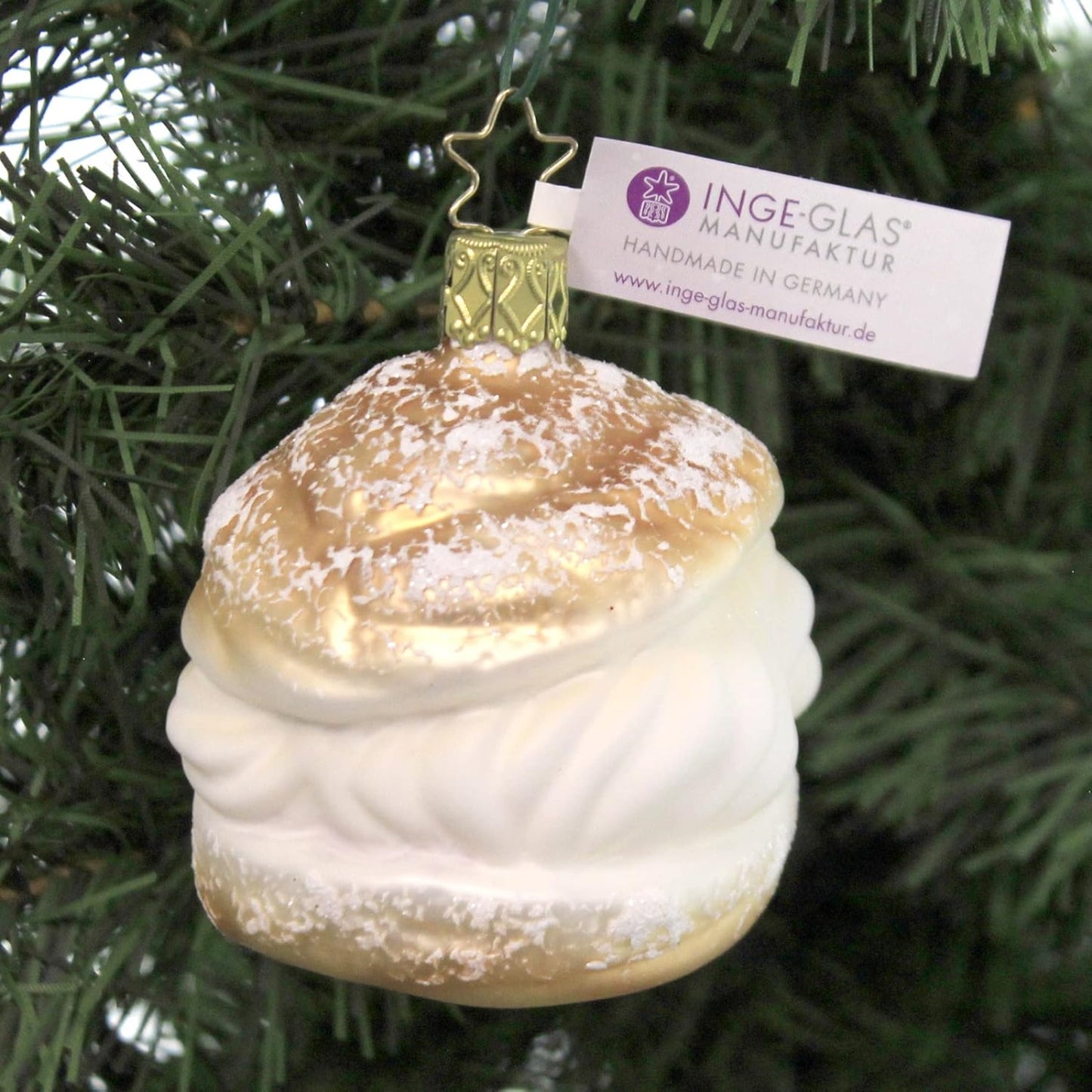 Inge Glas Cream Puff Pastry German Glass Christmas Tree Ornament FREE BOX Dessert