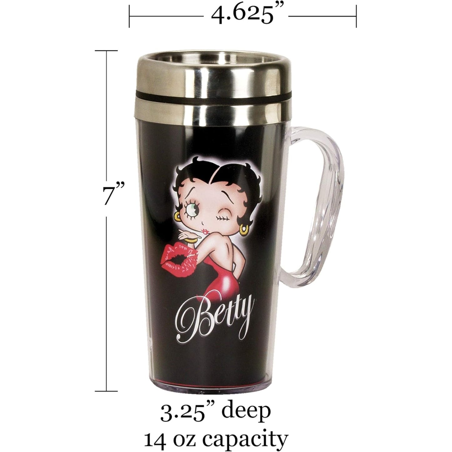 Spoontiques Betty Boop Kiss Black Double Walled Stainless and Acrylic Insulated Travel Mug 14 ounce