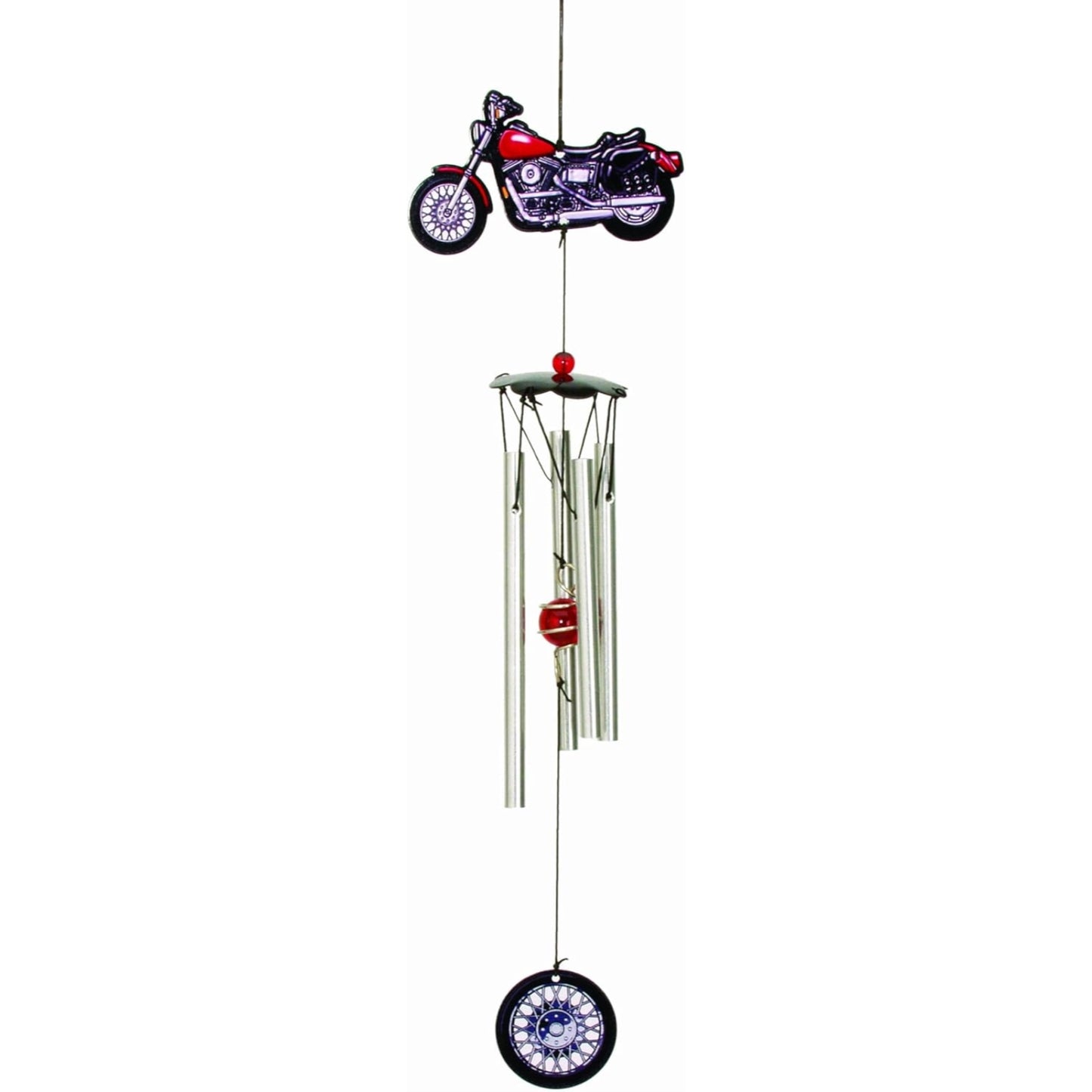 Spoontiques Red Motorcycle Metal Outdoor Garden Wind Chime Patio Decoration 18 Inch