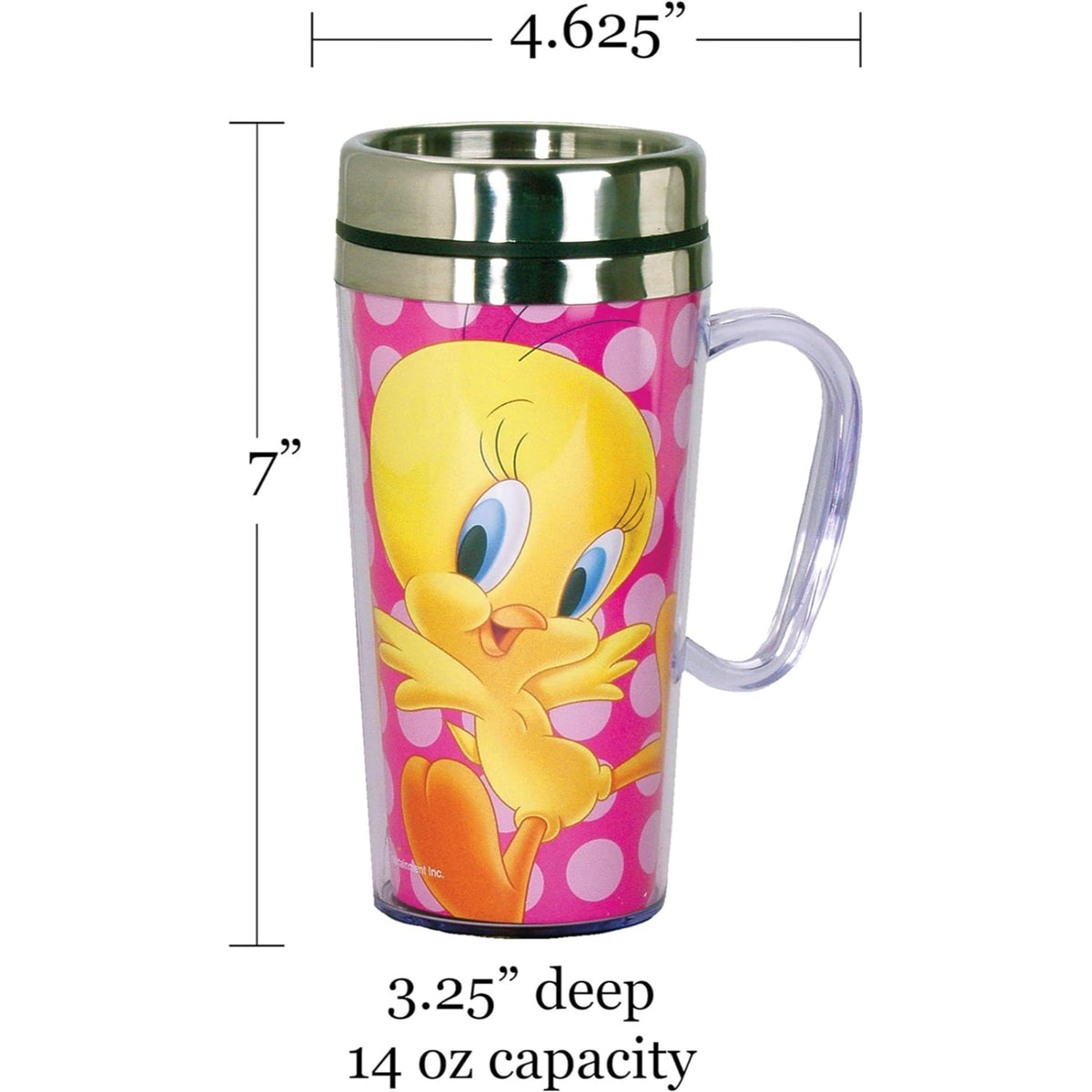 Spoontiques Looney Tunes Tweety Bird Double Walled Stainless and Acrylic Insulated Travel Mug 14 ounce