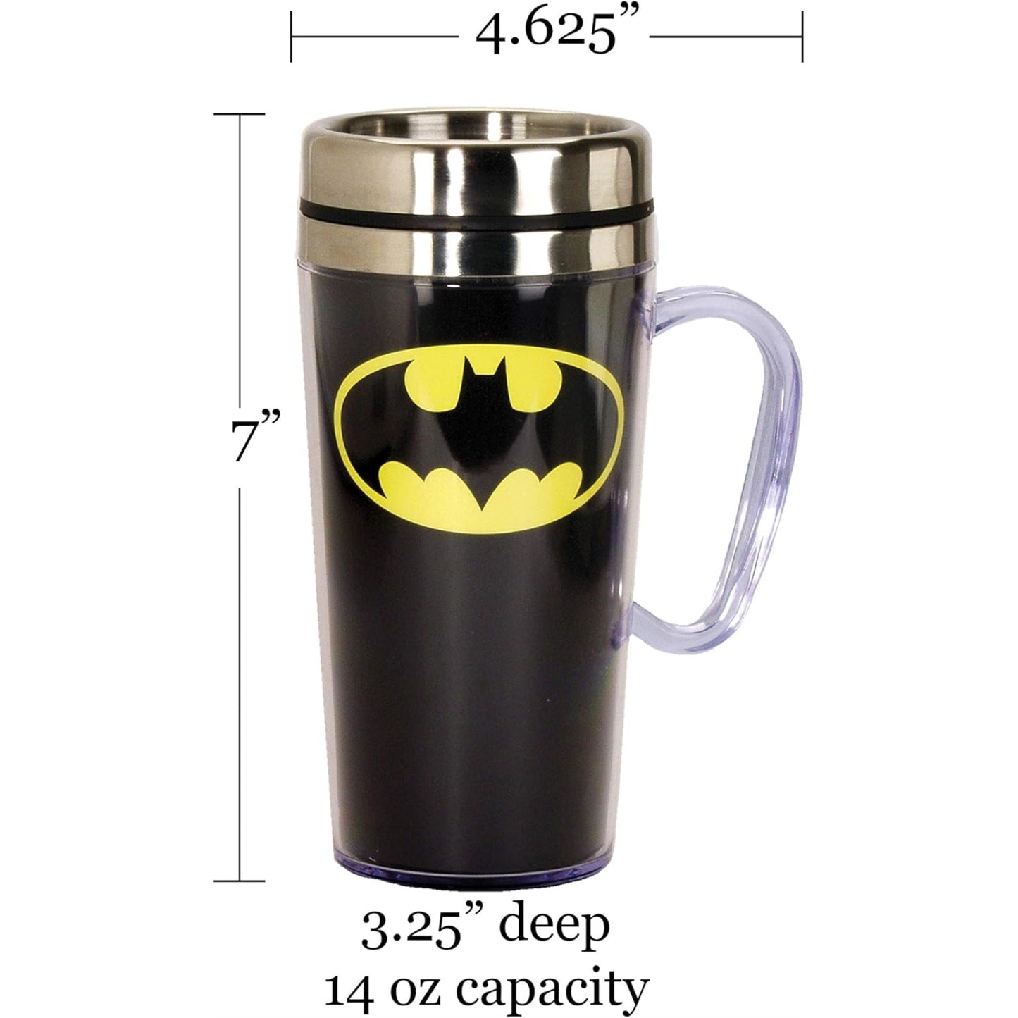Spoontiques DC Comics Batman Logo Double Walled Stainless and Acrylic Insulated Travel Mug 14 ounce
