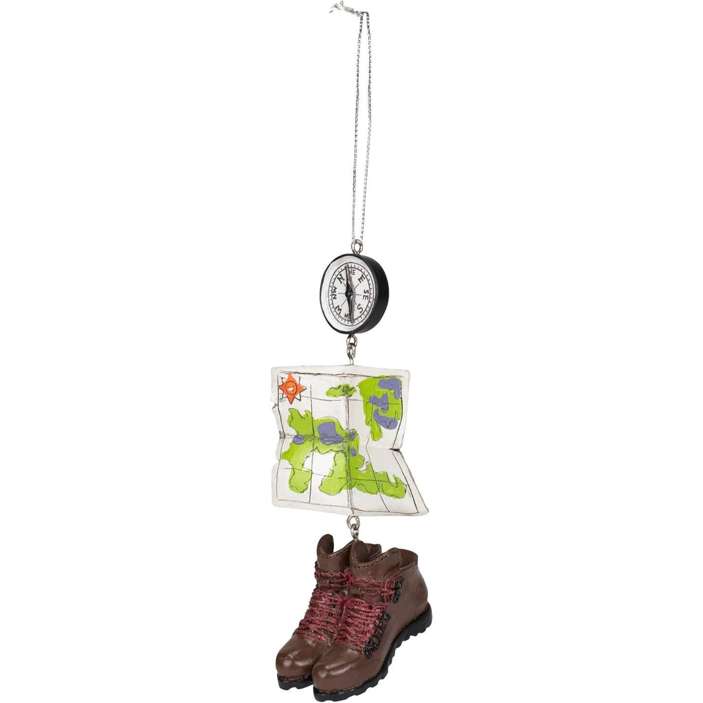 Hiking Compass Boots and Map Christmas Tree Ornament 4.75 inch