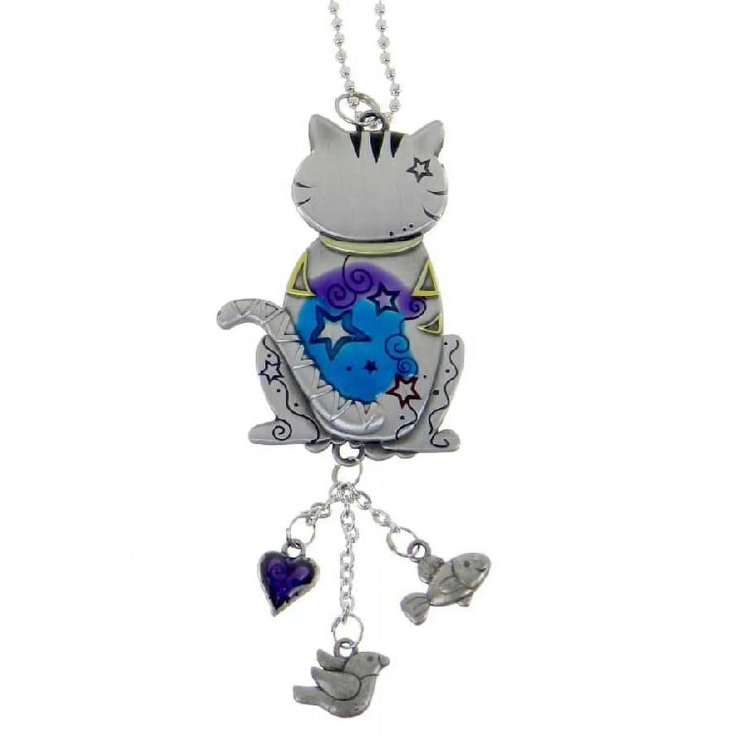 Ganz Colored Cat Zinc Metal Car Charm with Silver Chain