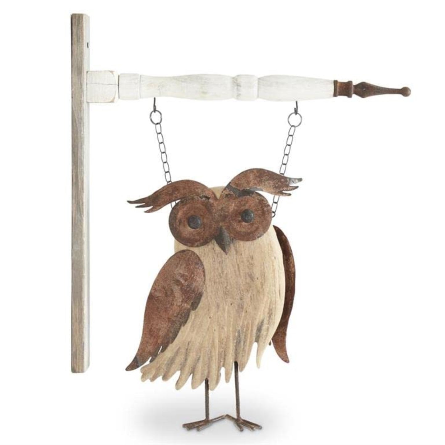 K&K Interiors Wood and Rusty Color Metal Owl Arrow Replacement Sign 13.25 inch - Arrow Sold Separately