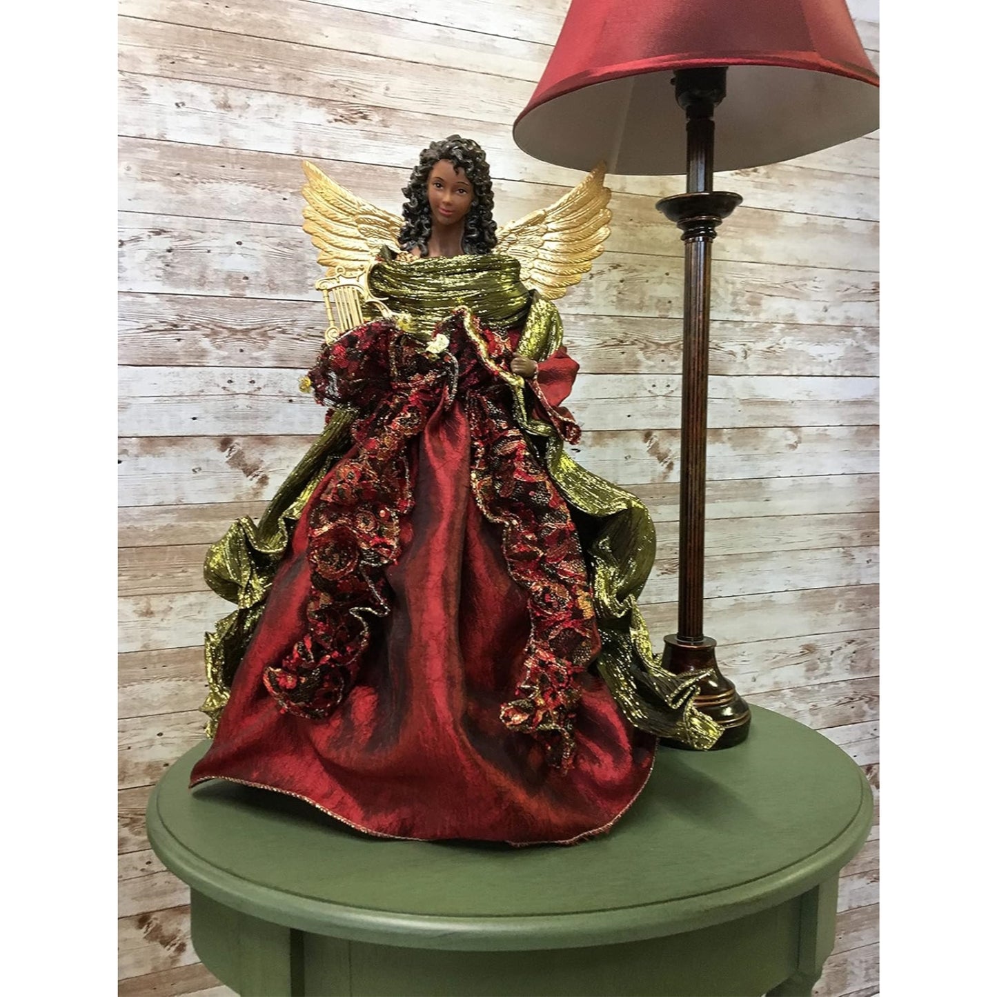 Santa's Workshop Aa Christmas Angel Tree Topper, 15" Tall, Red/Gold/Green