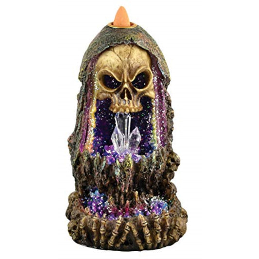 Fantasy Gifts Geode Skull Back Flow Incense Burner with LED - 6.5"