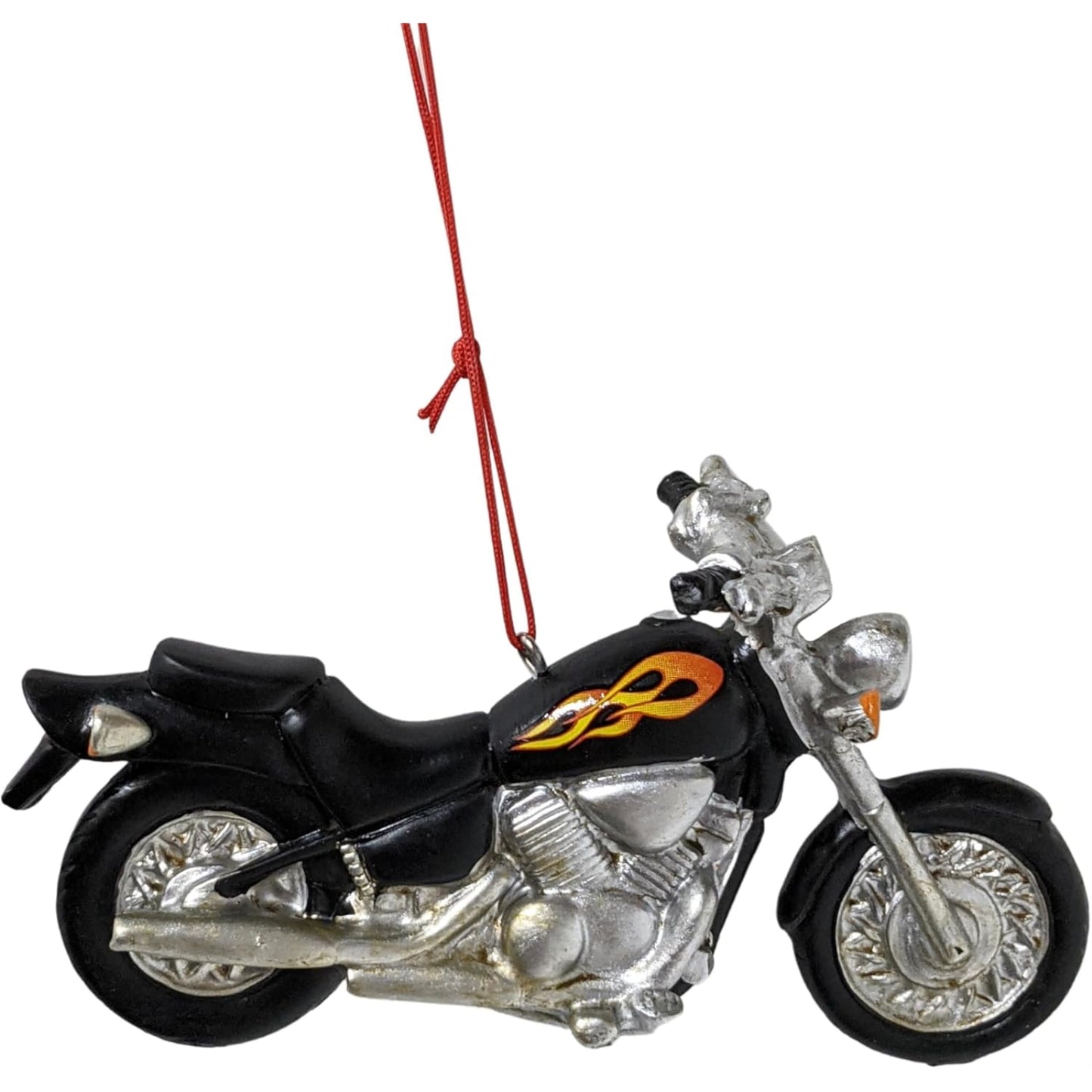 Black Motorcycle With Flames Resin Hanging Christmas Ornament 5 inch