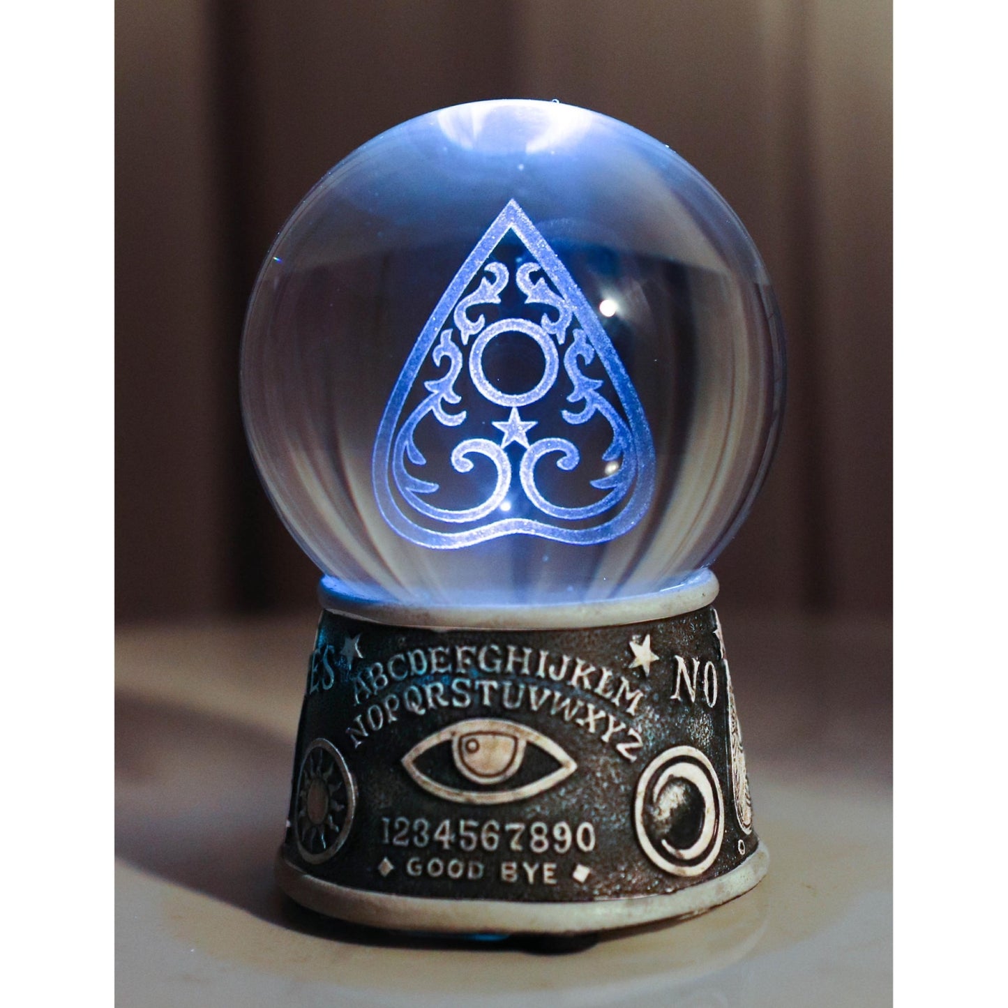 Wicca Ouija Spirit Board Evil Eye Planchette LED Glass Gazing Ball Statue 4.5 inch