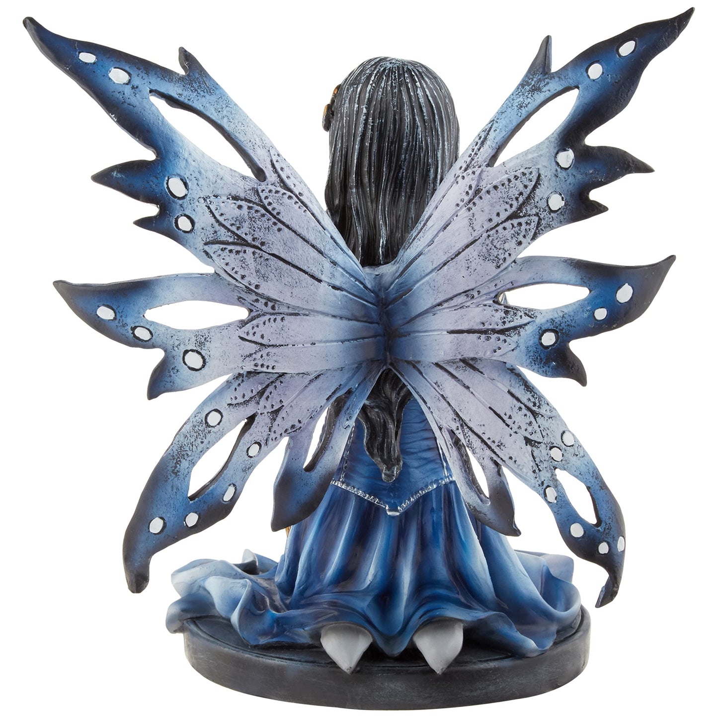 8.5 Inch Blue Winged Mystical Fairy Cradling Cat Statue Figurine