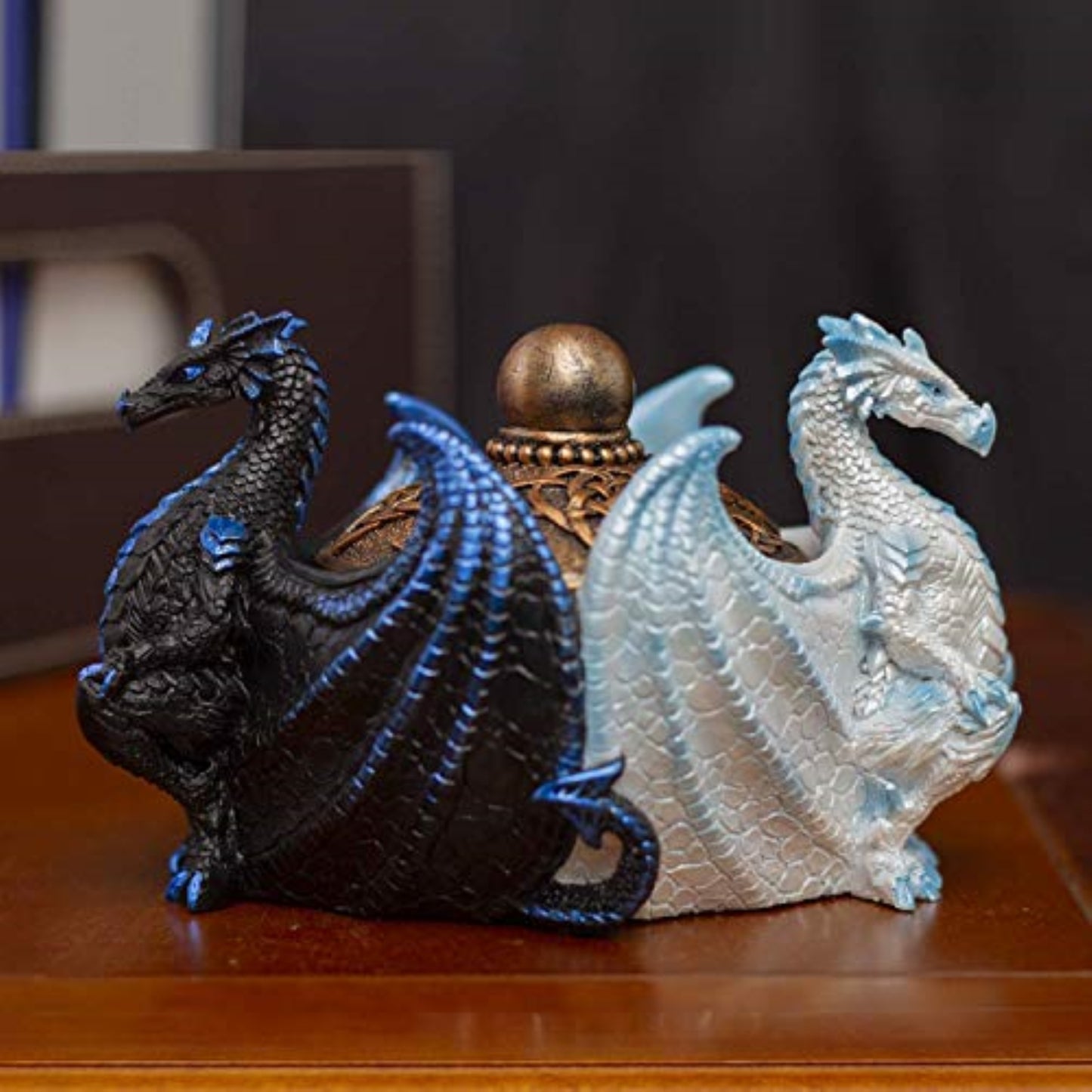 Night And Day Contrasting Dual Dragons Decorative Trinket Jewelry Keepsake Box 5.9 inch