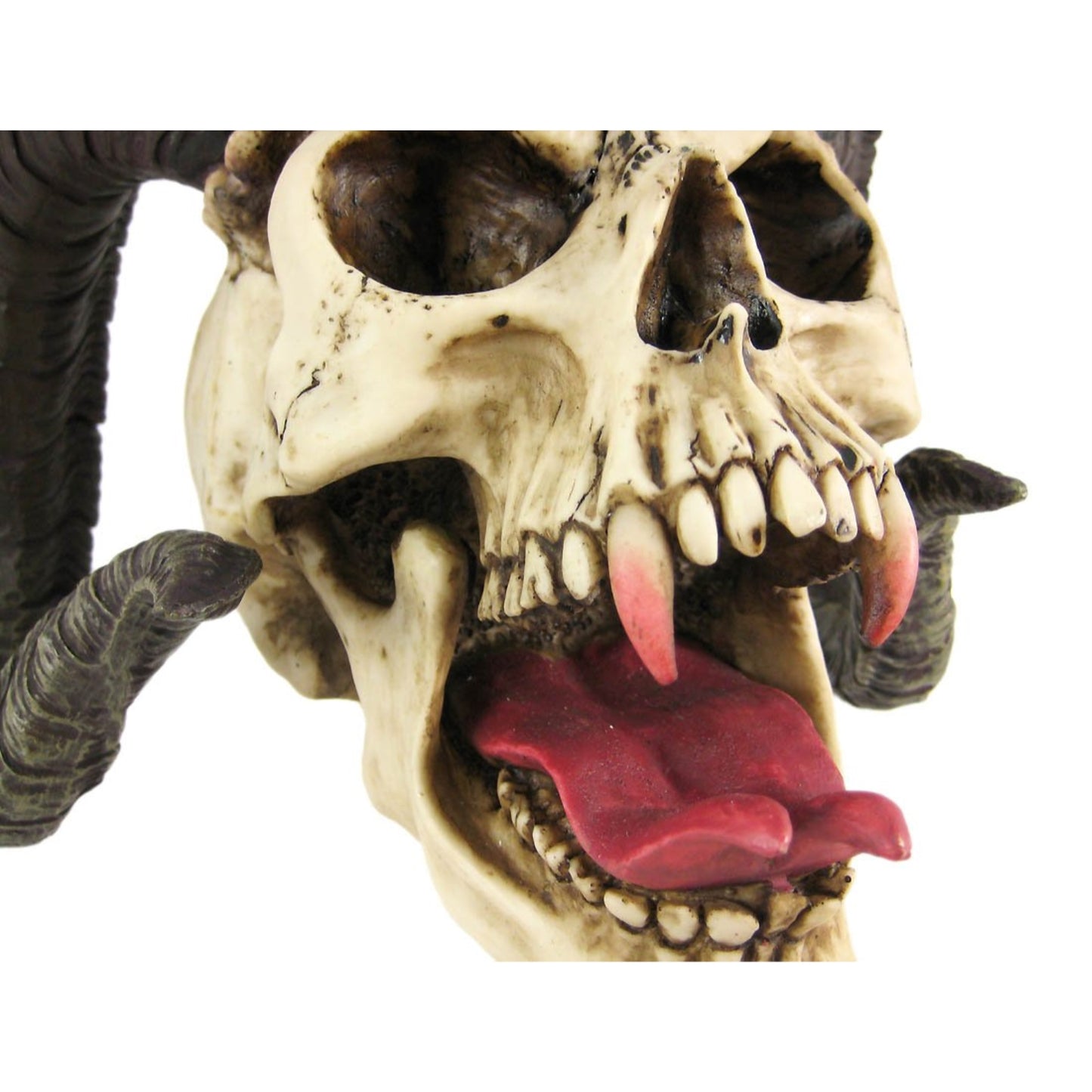 Evil Ram Horned Skull with Tongue Out Figurine Statue 10.5 inch