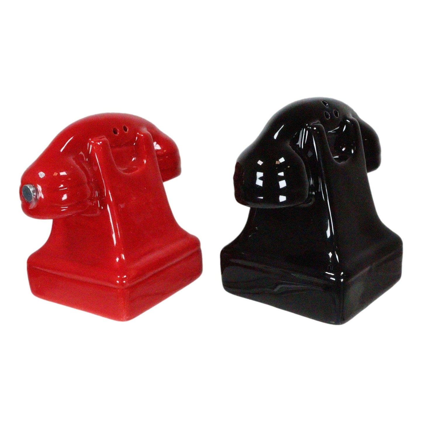 Red and Black Retro Phones Old Fashioned Attractives Magnetic Ceramic Salt and Pepper Shaker Set