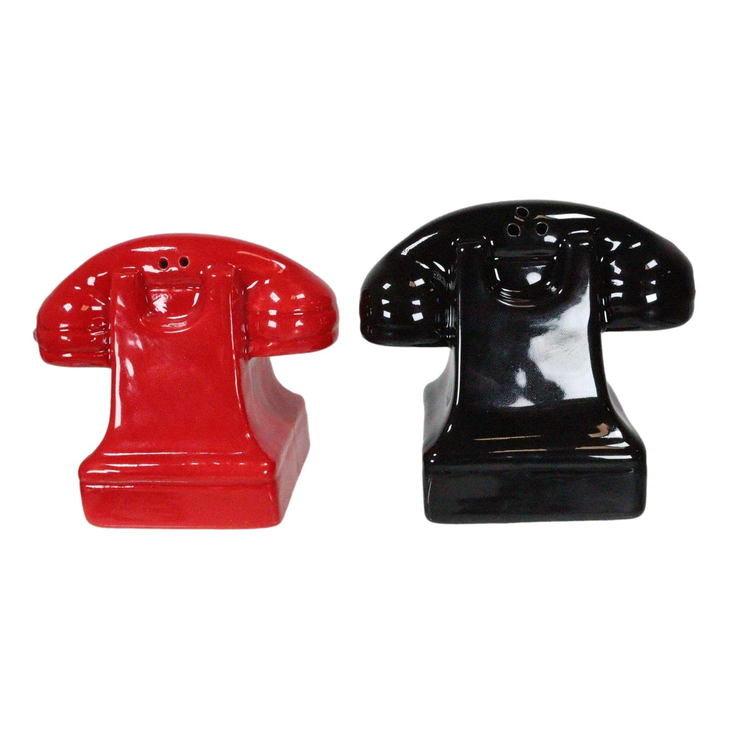 Red and Black Retro Phones Old Fashioned Attractives Magnetic Ceramic Salt and Pepper Shaker Set