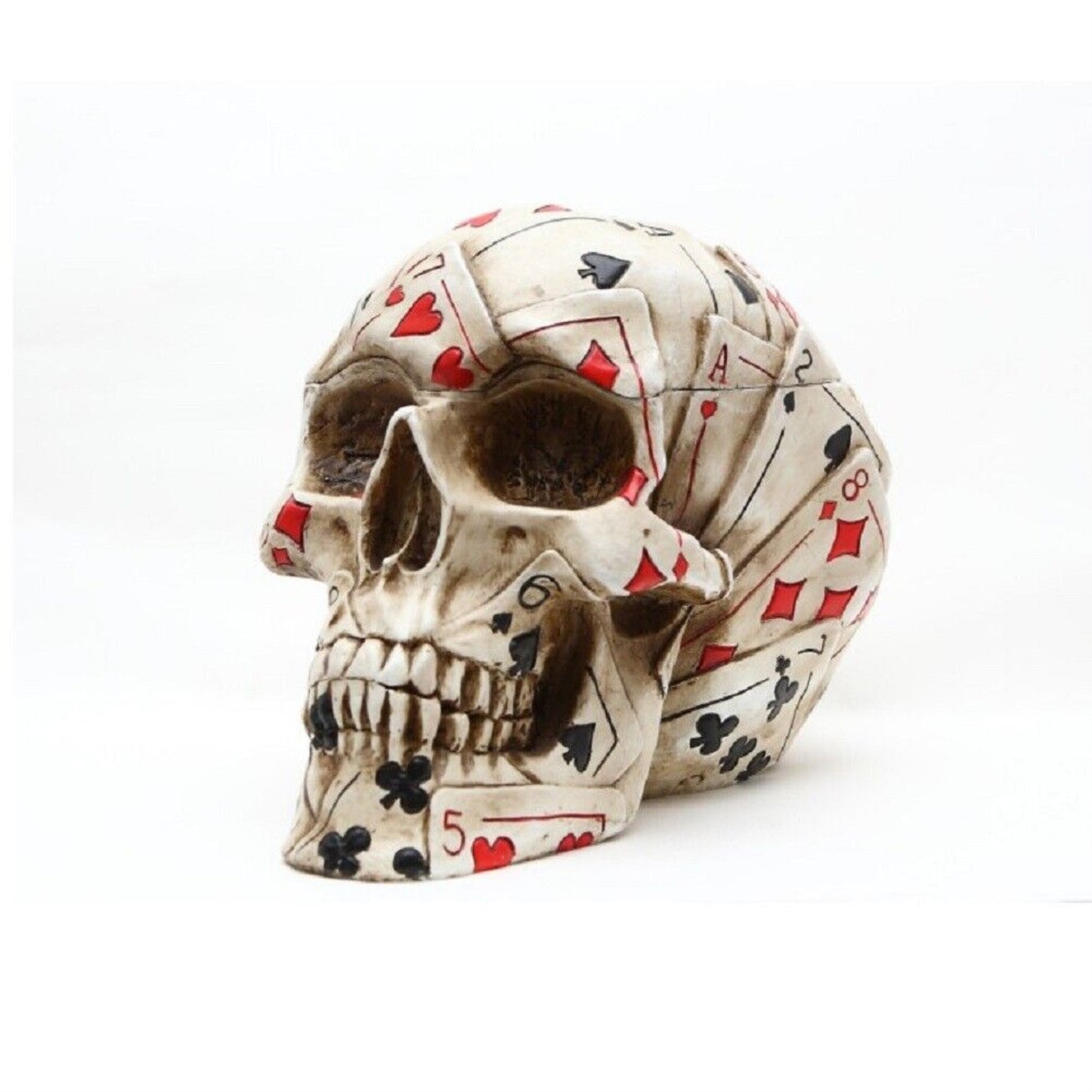 Poker Cards Human Skull Stash Box Figurine Container for Playing Cards