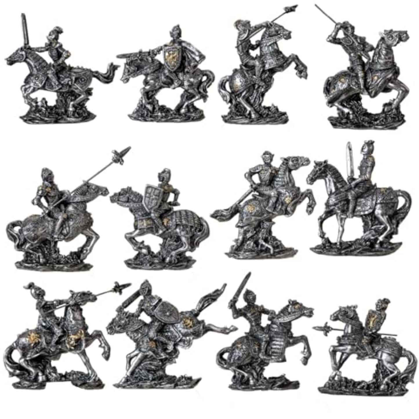 12 Miniature Medieval Knight Figurines Collectible Resin Knights