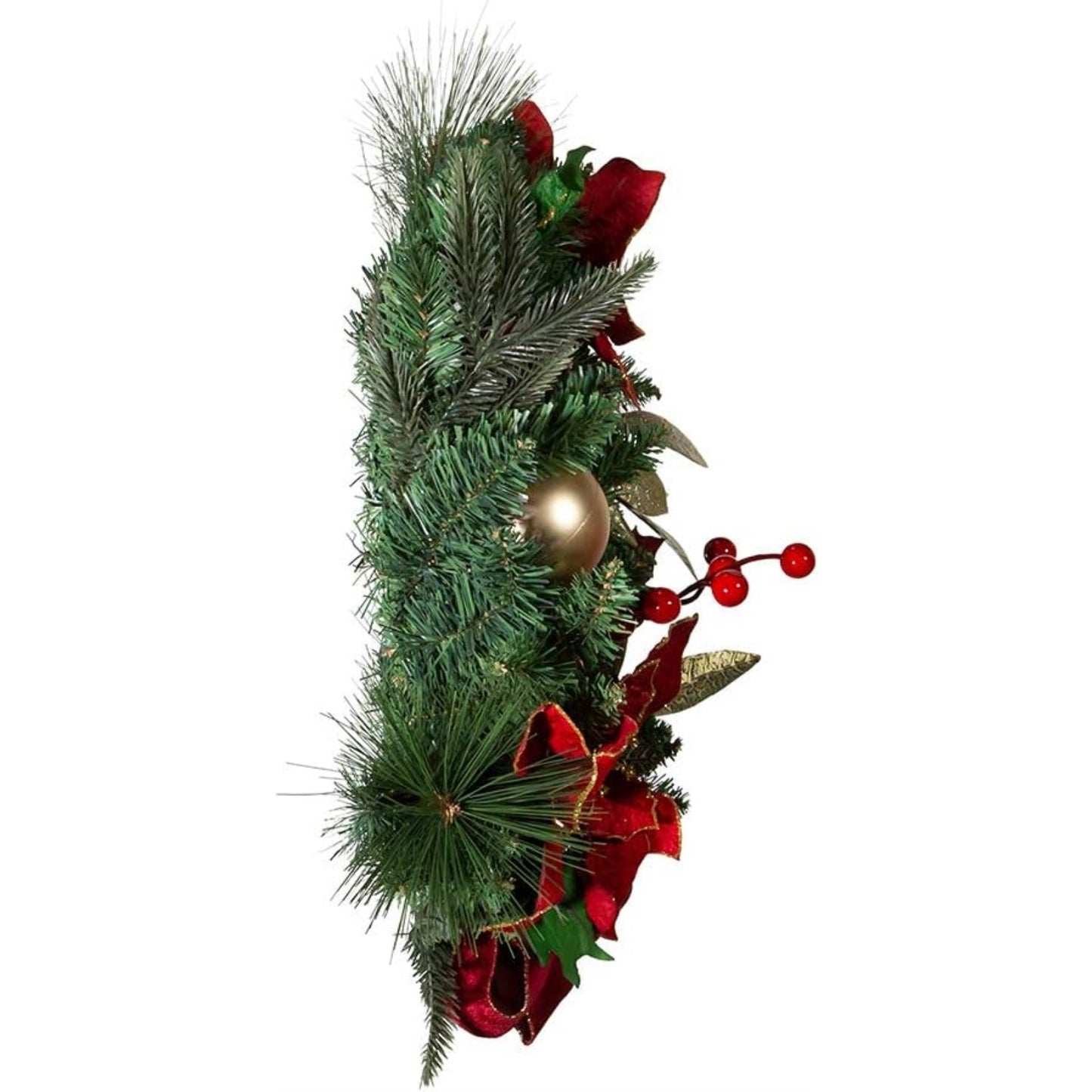 Kurt S. Adler H4015 20 in. Unlit Red Poinsettia Wreath with Gold Balls & Pinecones