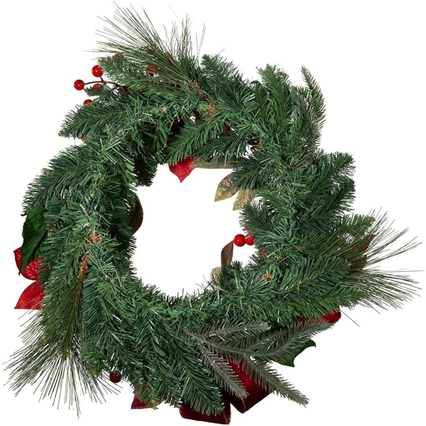 Kurt S. Adler H4015 20 in. Unlit Red Poinsettia Wreath with Gold Balls & Pinecones