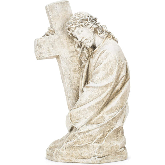 Joseph's Studio by Roman Inc., Jesus Holding Cross, Garden Collection, Religious Statue, Garden Décor (10x8x17)