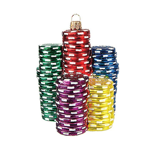 Pinnacle Peak Trading Poker Chips Polish Glass Christmas Ornament Las Vegas Gambling Decoration