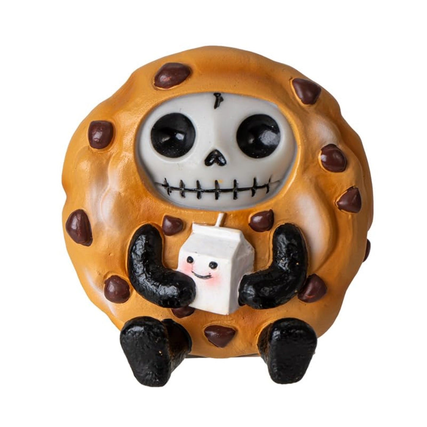 Choco Chip Furrybones Figurine Skeleton in Chocolate Chip Cookie Costume with Cute Milk Friend 2.56" Tall