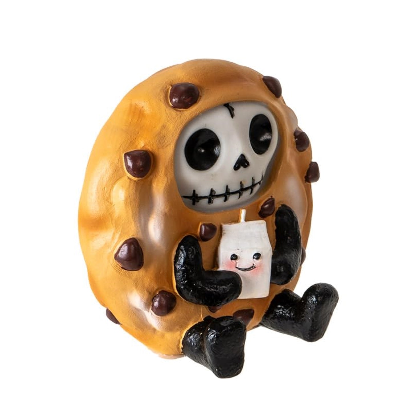 Choco Chip Furrybones Figurine Skeleton in Chocolate Chip Cookie Costume with Cute Milk Friend 2.56" Tall