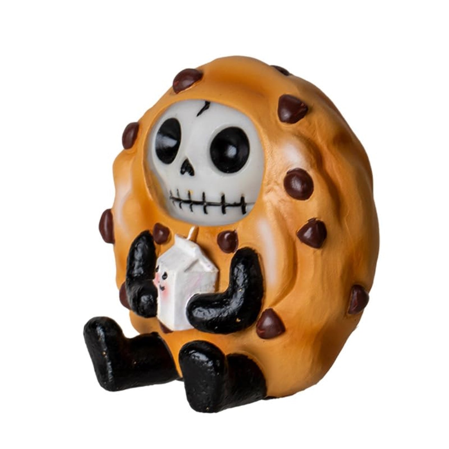 Choco Chip Furrybones Figurine Skeleton in Chocolate Chip Cookie Costume with Cute Milk Friend 2.56" Tall