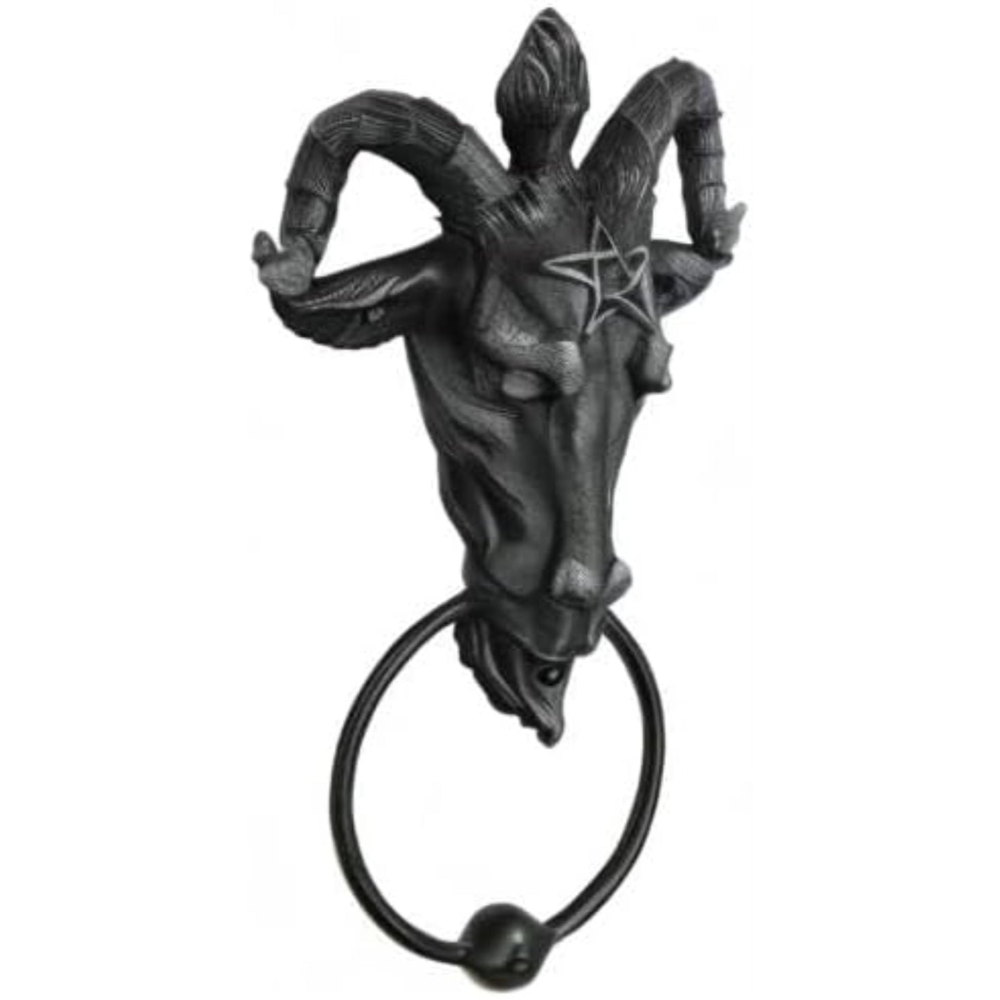 Baphomet Head Lucifer Satanic Demon Goat of Mendes Pagan Occult Door Knocker Halloween Decor 9 inch