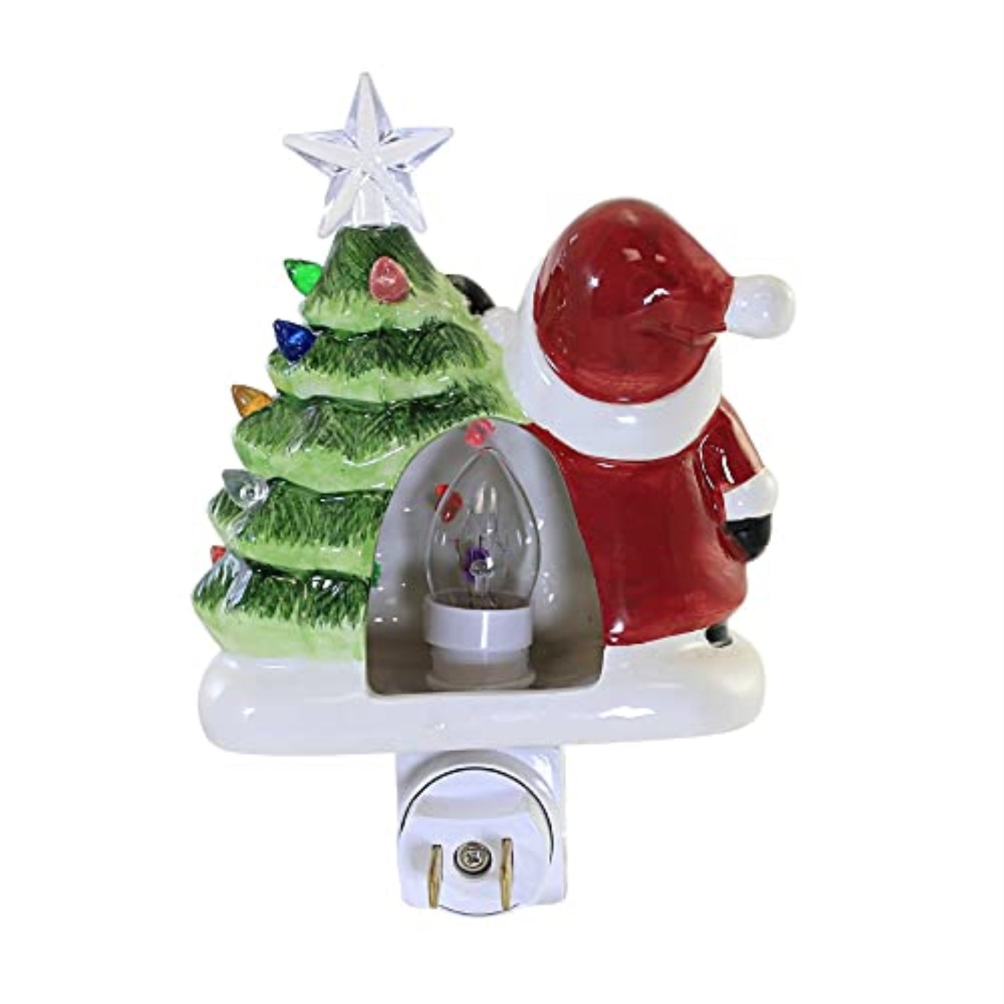 Santa Gnome Vintage Christmas Tree with Star Ceramic Plug in Night Light 6 inch