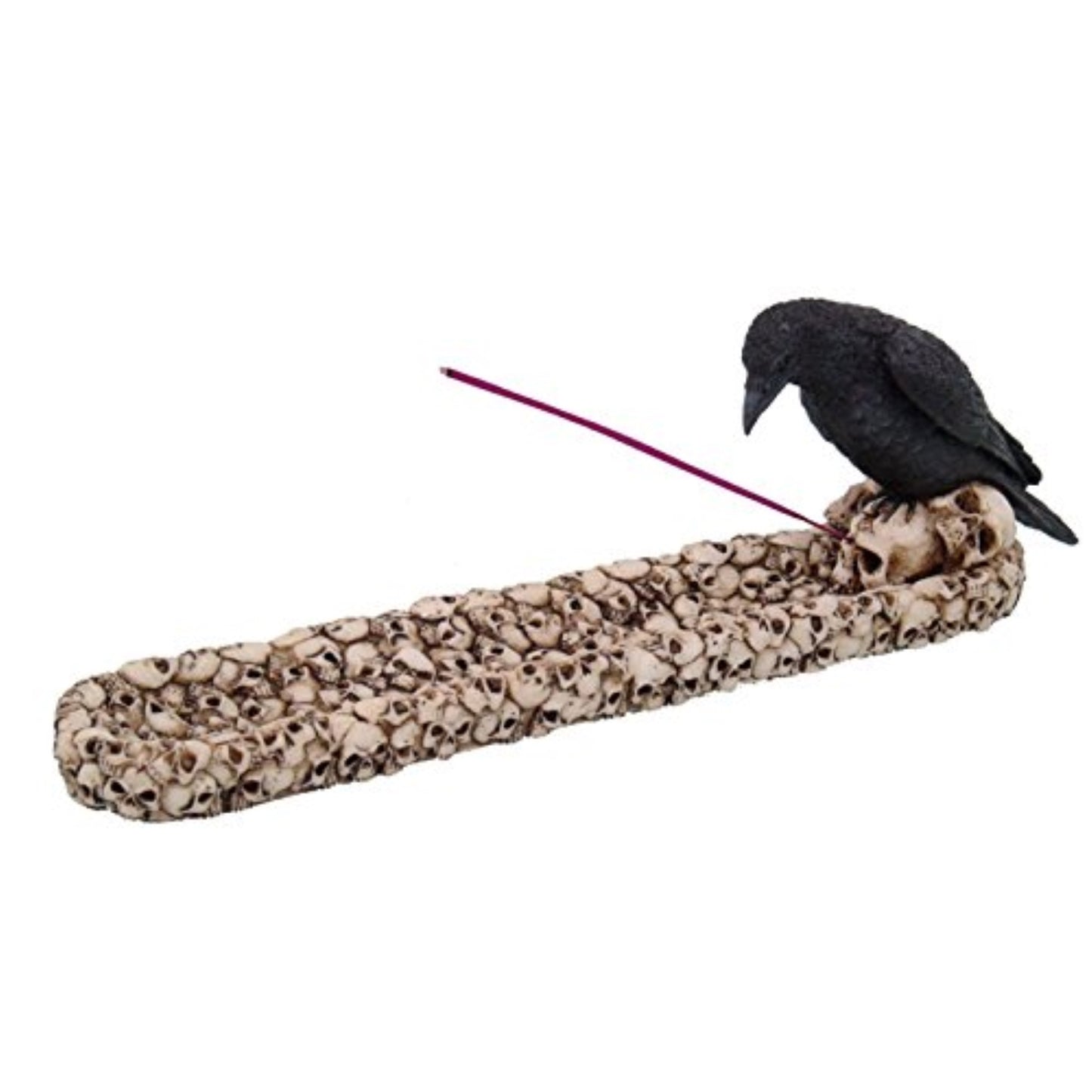 Black Raven Bird Stalking Prey Incense Burner on Skull Mound 10.4 inch