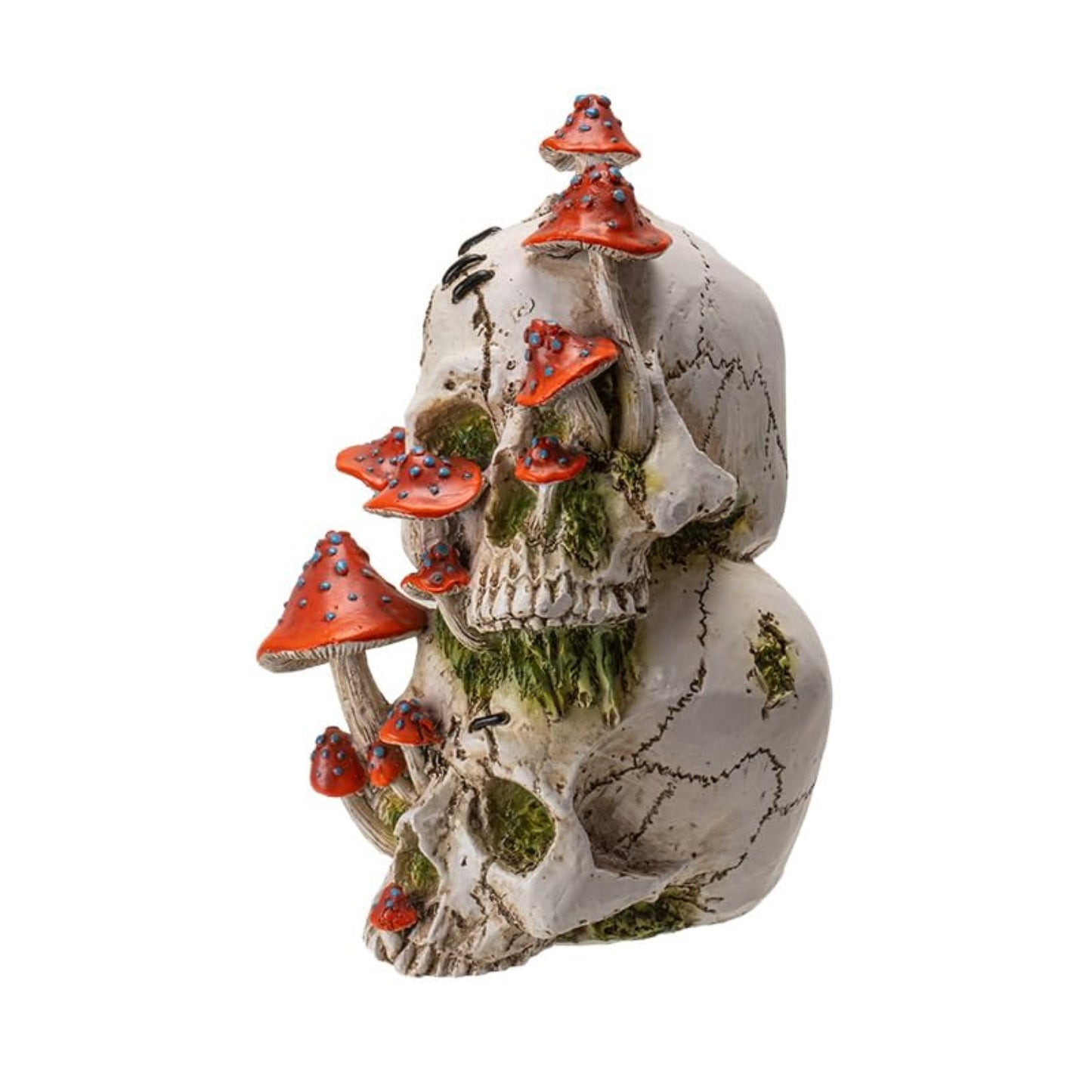 Stack of Human Skulls with Mushrooms Growing Out of Them Halloween Figurine Decoration 8.9 inch