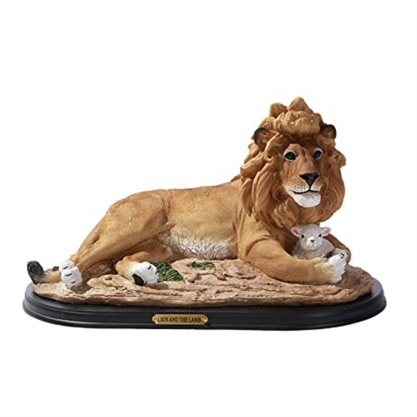 Lion and The Lamb Statue Figurine with Wood Base with Brass Name Plate 10.5 x 5.9 inch