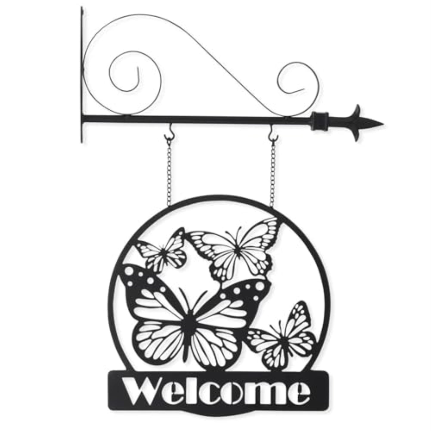 K&K Interiors Black Metal Cutout Butterfly Welcome Sign Arrow Replacement 13 inch - Arrow Sold Separately