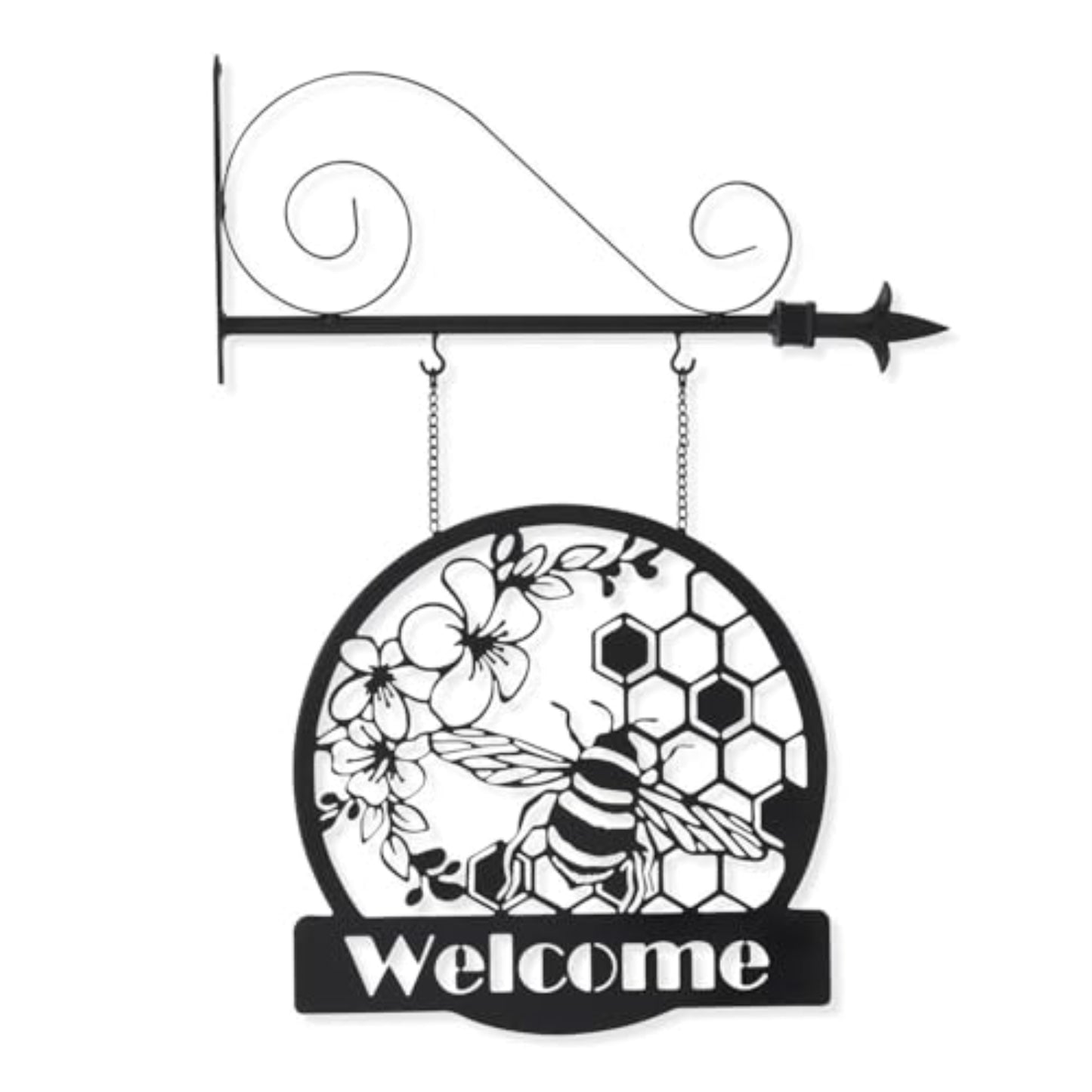 K&K Interiors Black Metal Cutout Bee Welcome Sign Arrow Replacement 13 inch - Arrow Sold Separately