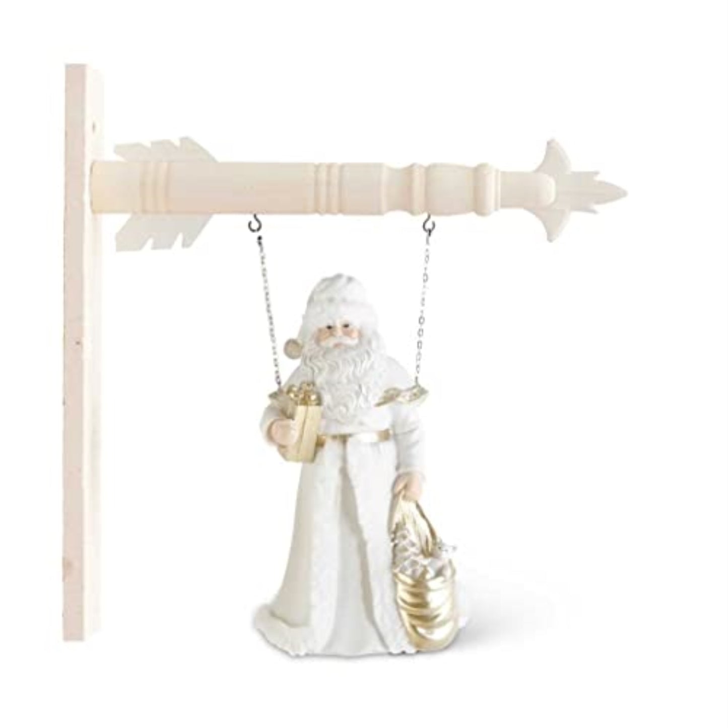 K&K Interiors White and Gold Resin Santa Holding Package Arrow Replacement Sign 12 inch - Arrow Sold Separately