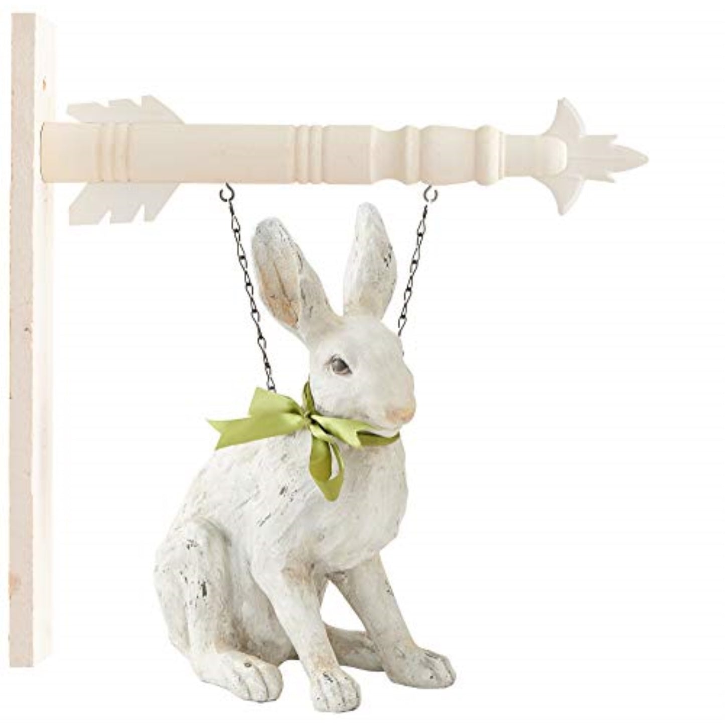 K&K Interiors Sitting White Rabbit with Green Ribbon Bow Easter Arrow Replacement Sign 11.5 inch - Arrow Sold Separately