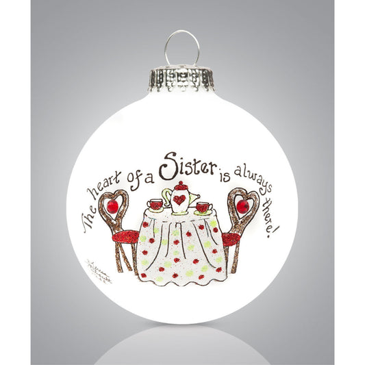 The Heart of a Sister is Always There Made in USA Glass Christmas Ornament