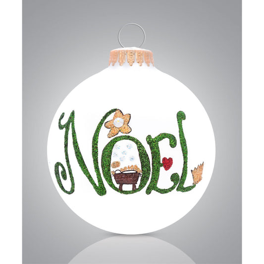 Noel Baby Jesus Glass Christmas Ornament with Crystals Made in the USA