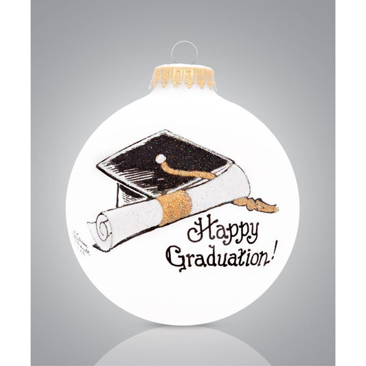 Happy Graduation Cap and Diploma Glass Ornament Made in USA
