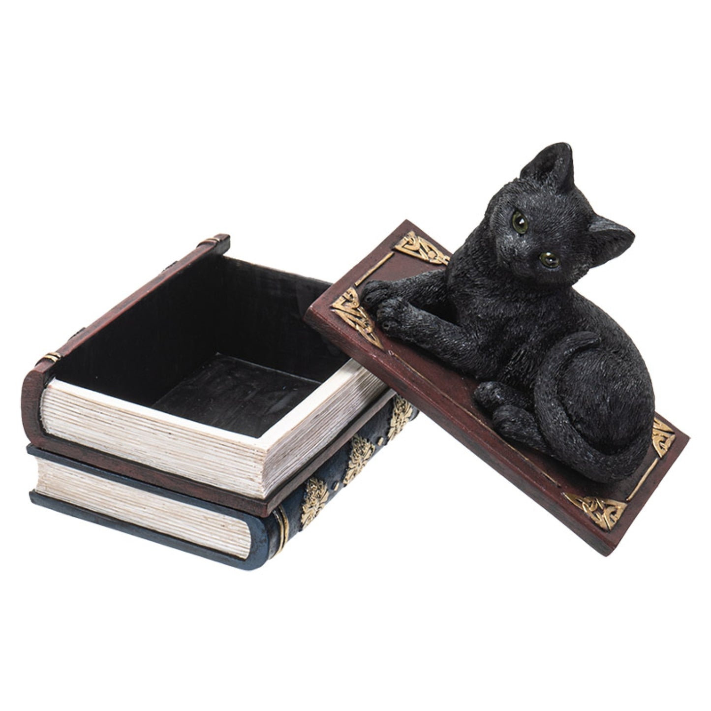 Black Cat On Book Jewelry Trinket Keepsake Box Figurine 4.6 inch