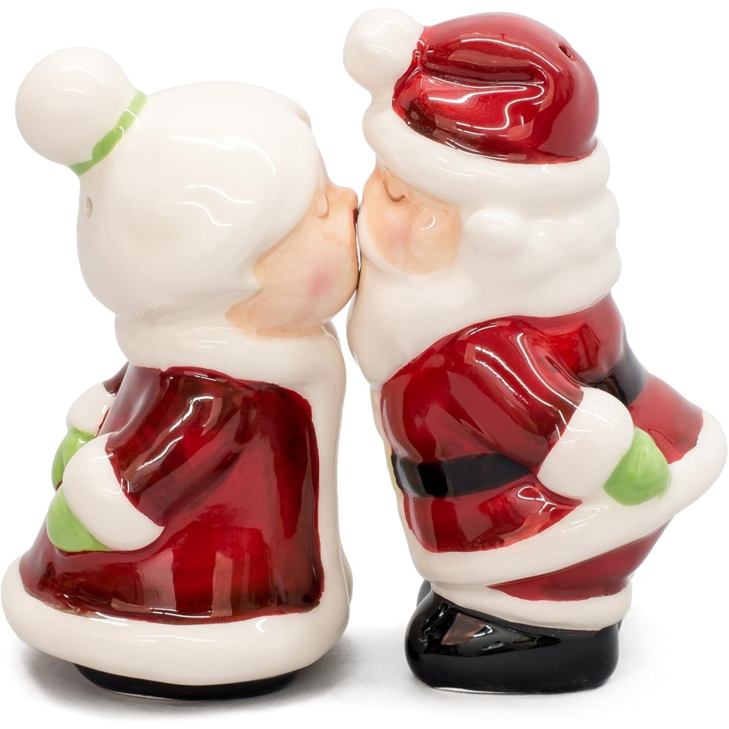 Santa Kissing Mrs Claus Ceramic Magnetic Salt and Pepper Shakers Set