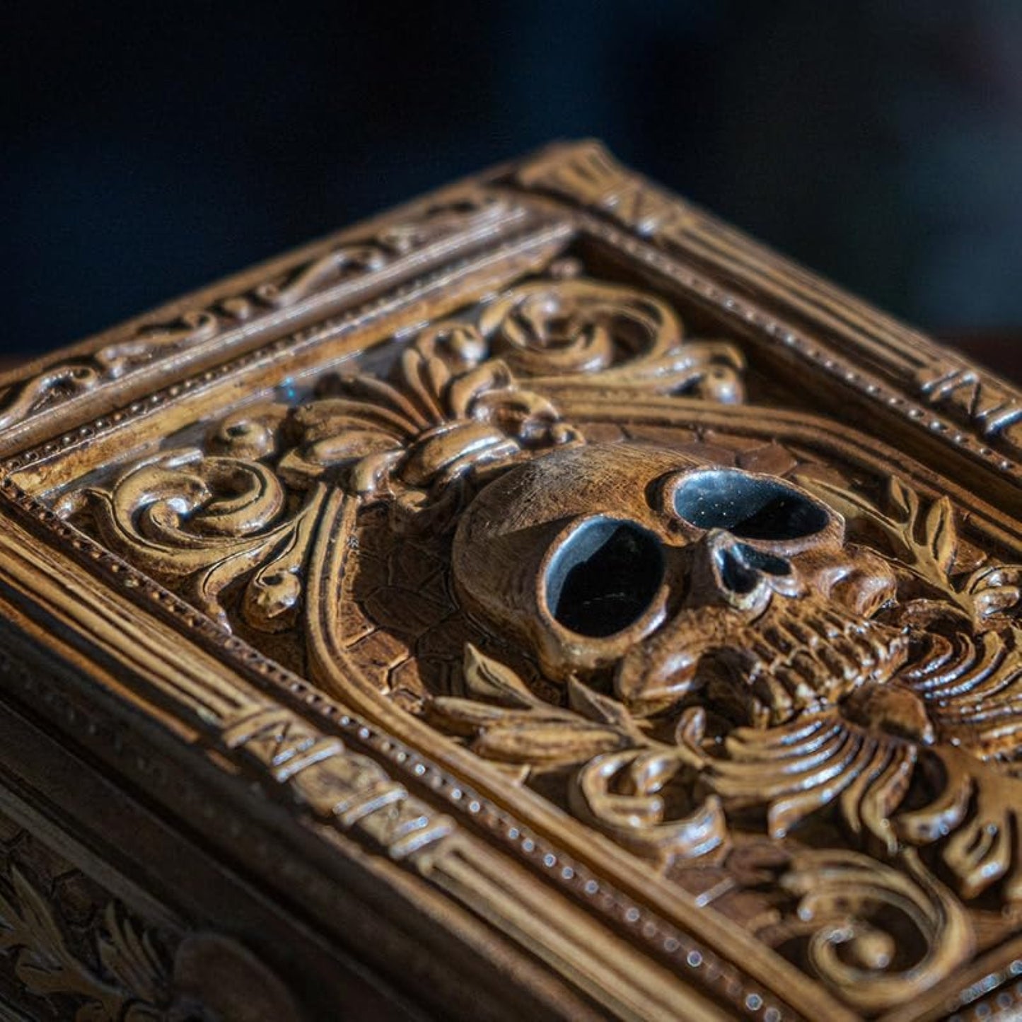 Gothic Skull Tarot Box Ornate Decorative Storage for Tarot Cards Trinkets or Jewelry