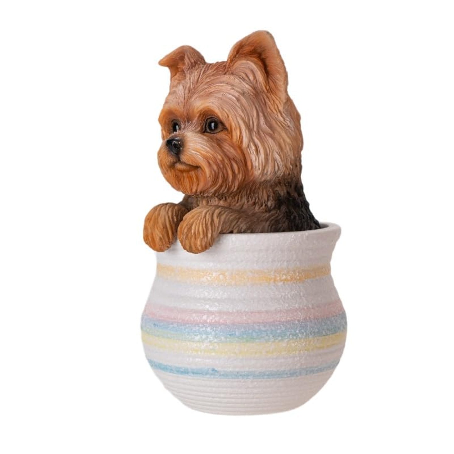 Yorkie Dog Figurine in Decorative Pot Cute Home Decor Tabletop Statue 6 inch
