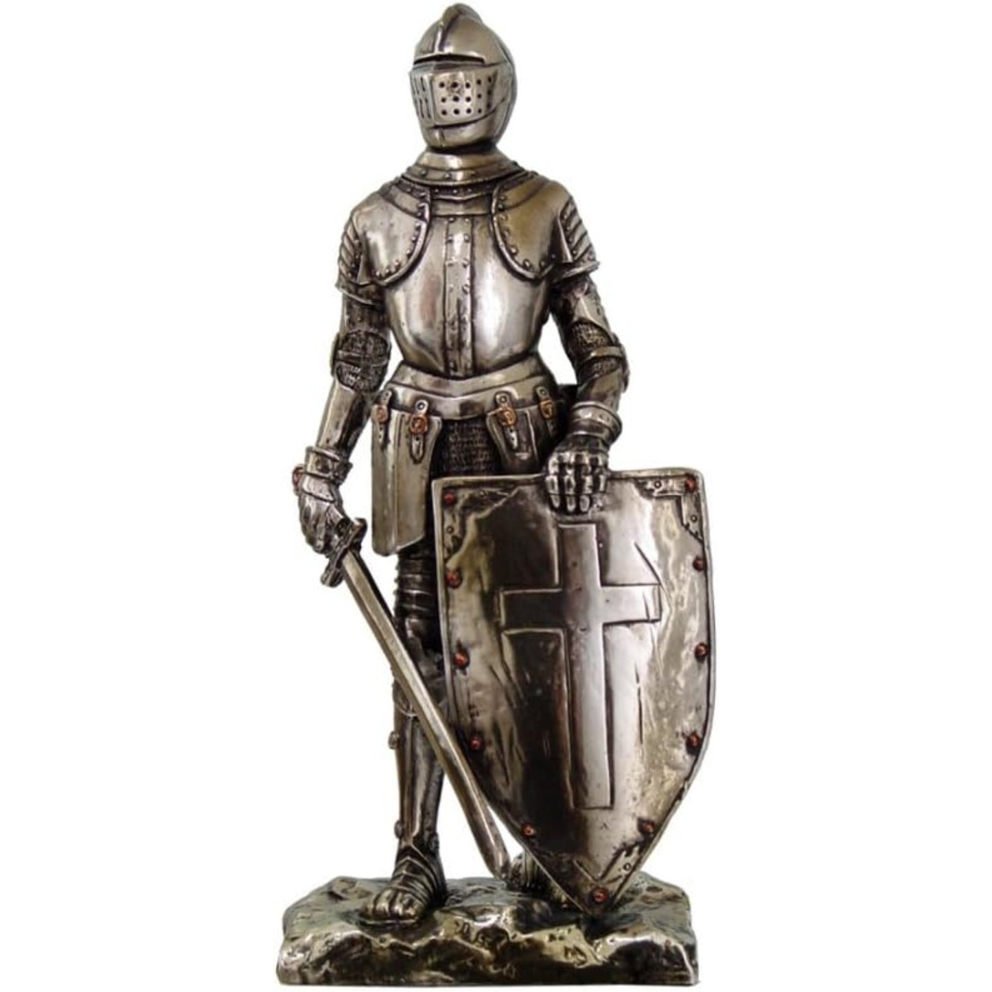 Crusader Knight with Sword and Cross Shield Statue Figurine 7 inch
